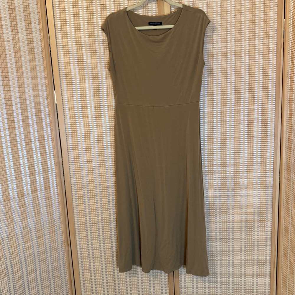 Banana Republic Women Tan Sleeveless Scoop Neck Midi Dress Petite M Khaki Jersey